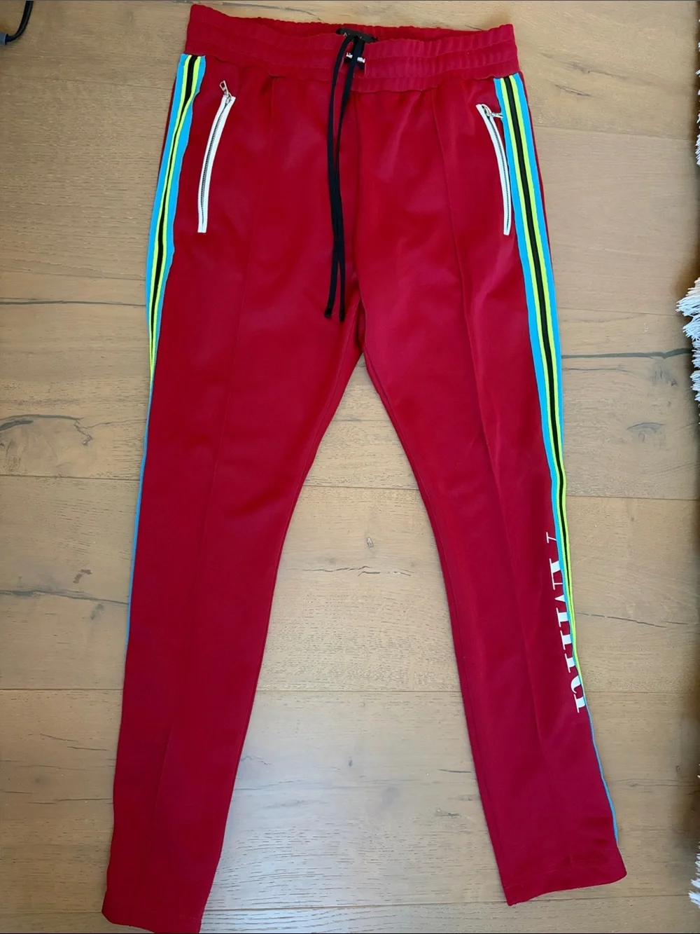 Red Track Pants with Side Stripe Detail